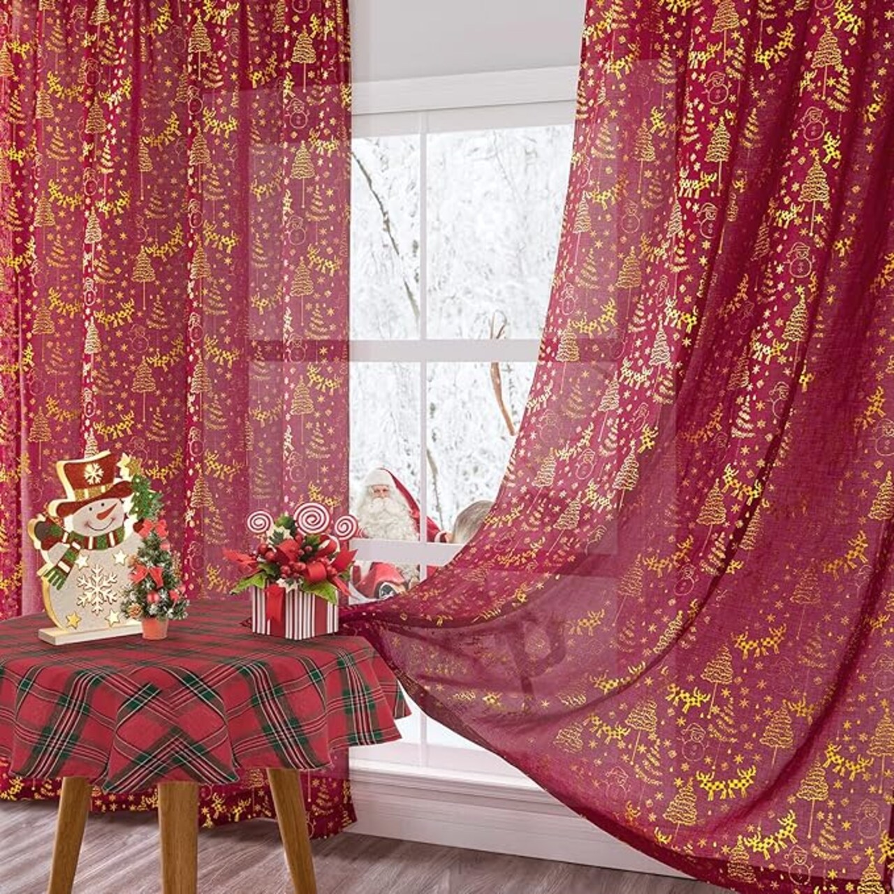 Christmas Curtains for Living Room,Red Curtains 84 Inch Length 2 Panels Set,Cortinas De Navidad para Sala